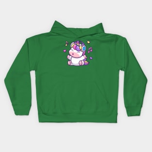 Cute Unicorn Listening Music With Headphone Kids Hoodie